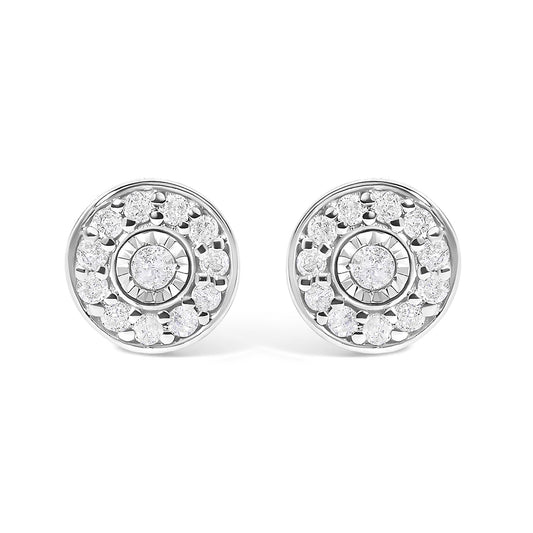 .925 Sterling Silver 1/4 Cttw Diamond Miracle Set Solitaire with Halo Stud Earrings