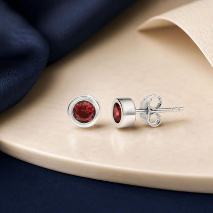 .925 Sterling Silver Bezel Set 3.5mm Created Gemstone Solitaire Stud Earrings