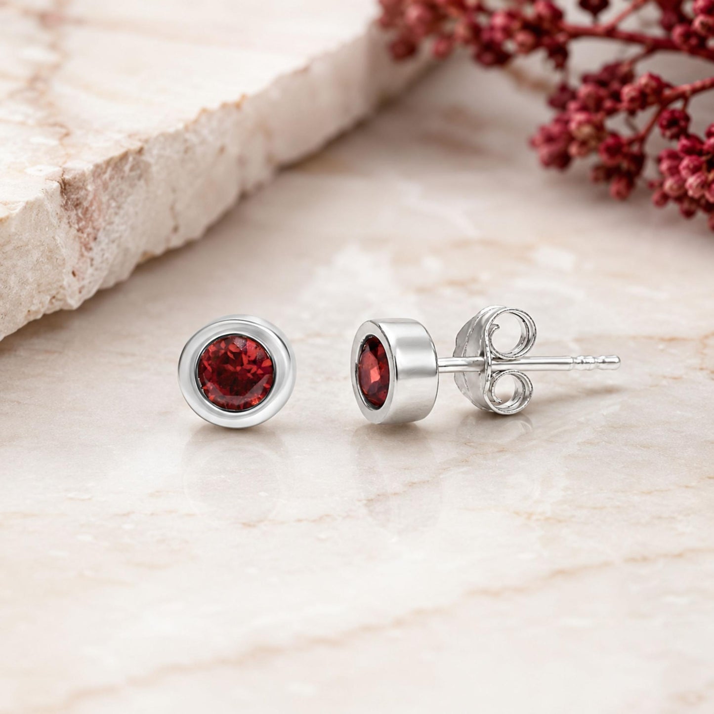 .925 Sterling Silver Bezel Set 3.5mm Created Gemstone Solitaire Stud Earrings