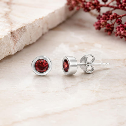 .925 Sterling Silver Bezel Set 3.5mm Created Gemstone Solitaire Stud Earrings
