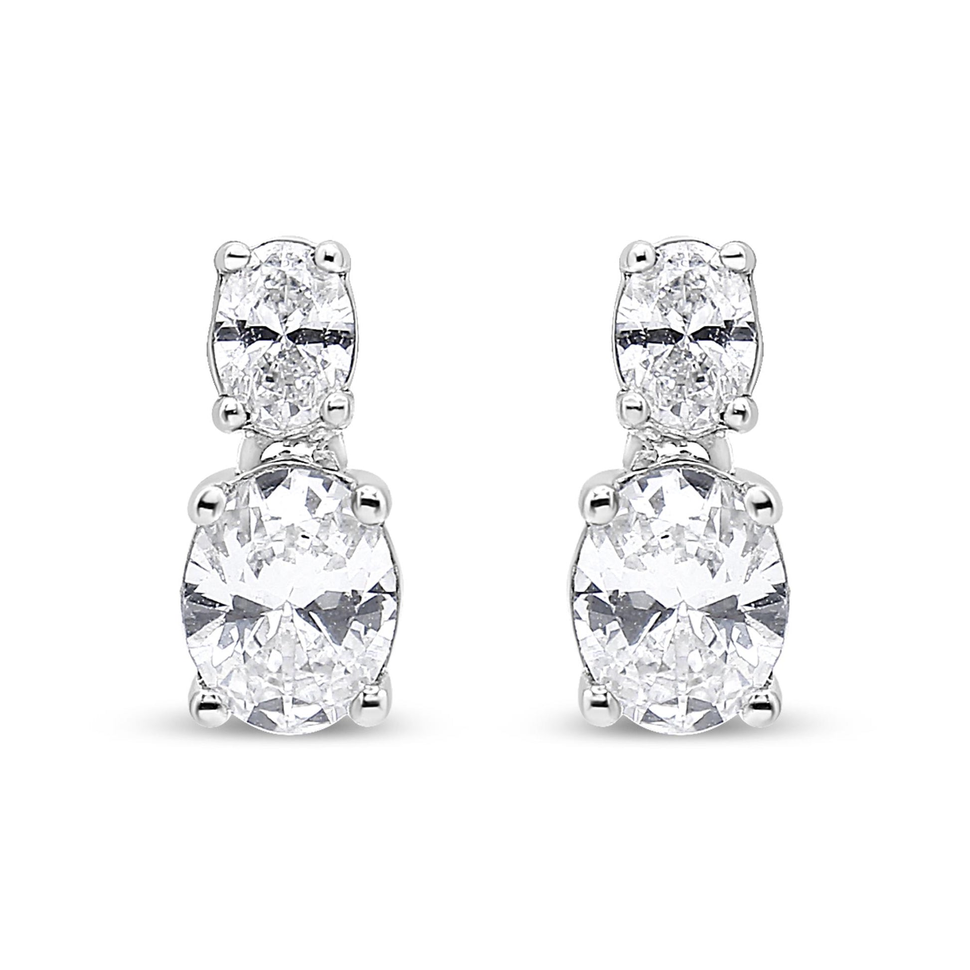 14K White Gold Cttw Oval Lab Grown Diamond Stone Drop and