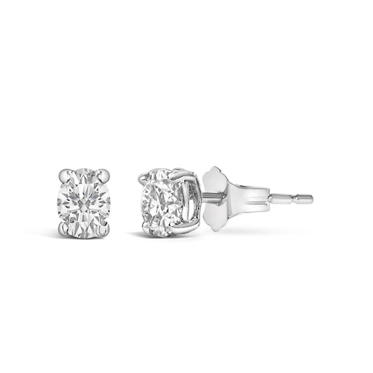 14K White Gold 1/4 Ctw Oval Lab-Grown Diamond Solitaire Stud Earrings