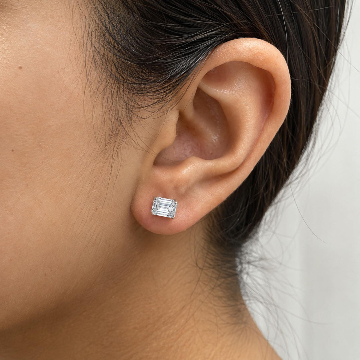 14K Gold Emerald Cut Lab-Grown Diamond Solitaire Stud Earrings with Screw Backs