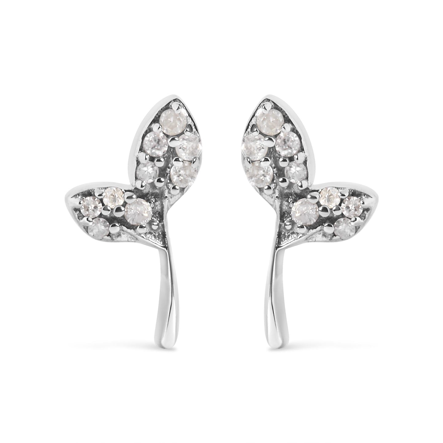 Front view of a pair of white metal earrings shaped like two connected hearts, each heart adorned with multiple round white gemstones in prong settings.