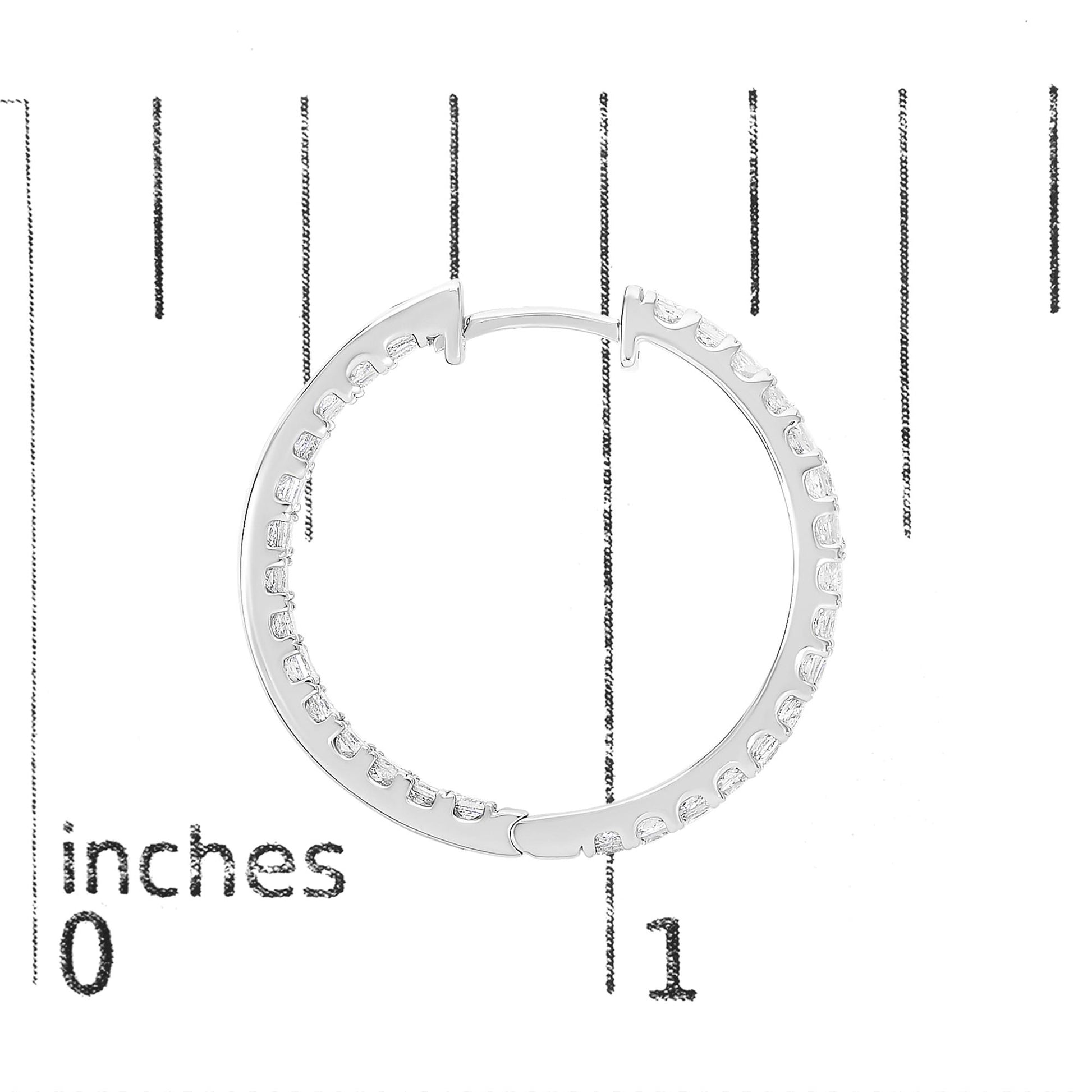 Close-up front angle of a white circular earring with princess-shaped white gemstones set in prong settings, shown on a scale.