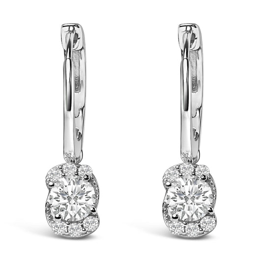 Sterling Silver 5/8 Cttw Lab Grown Diamond Oval Cluster Drop Earrings