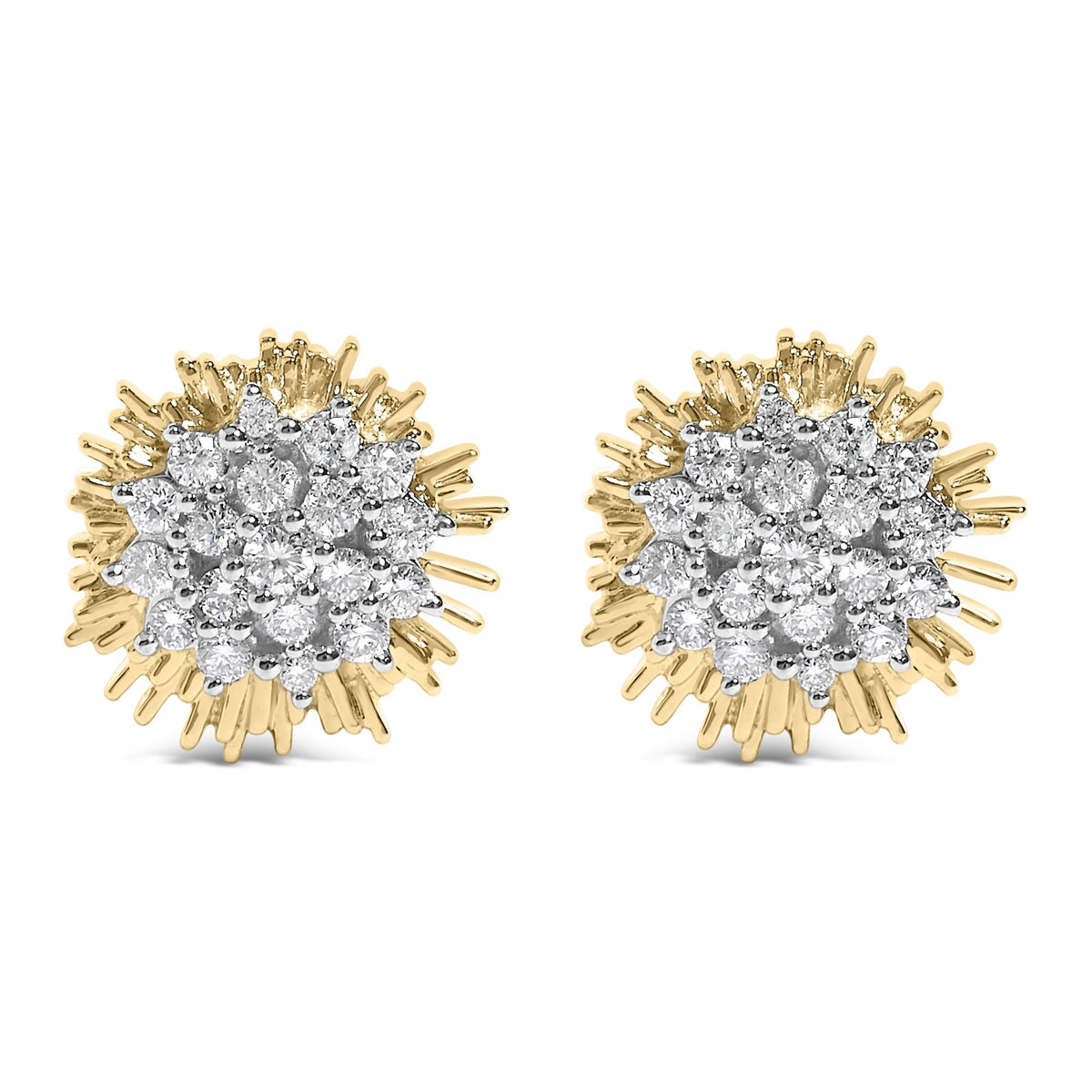 14K Yellow Gold Plated .925 Sterling Silver 1.0 Cttw Diamond Cluster Starburst Stud Earrings