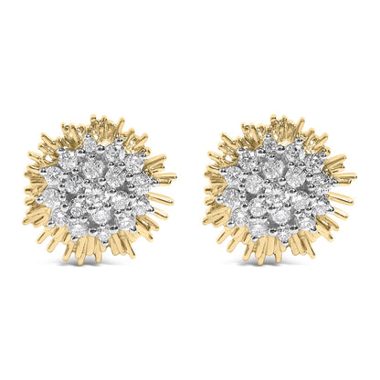 14K Yellow Gold Plated .925 Sterling Silver 1.0 Cttw Diamond Cluster Starburst Stud Earrings