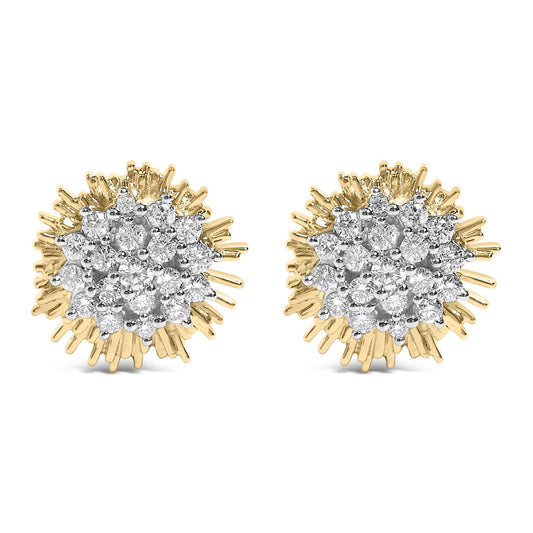 14K Yellow Gold Plated .925 Sterling Silver 1.0 Cttw Diamond Cluster Starburst Stud Earrings