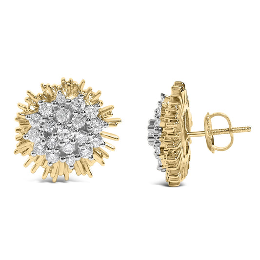 14K Yellow Gold Plated .925 Sterling Silver 1.0 Cttw Diamond Cluster Starburst Stud Earrings