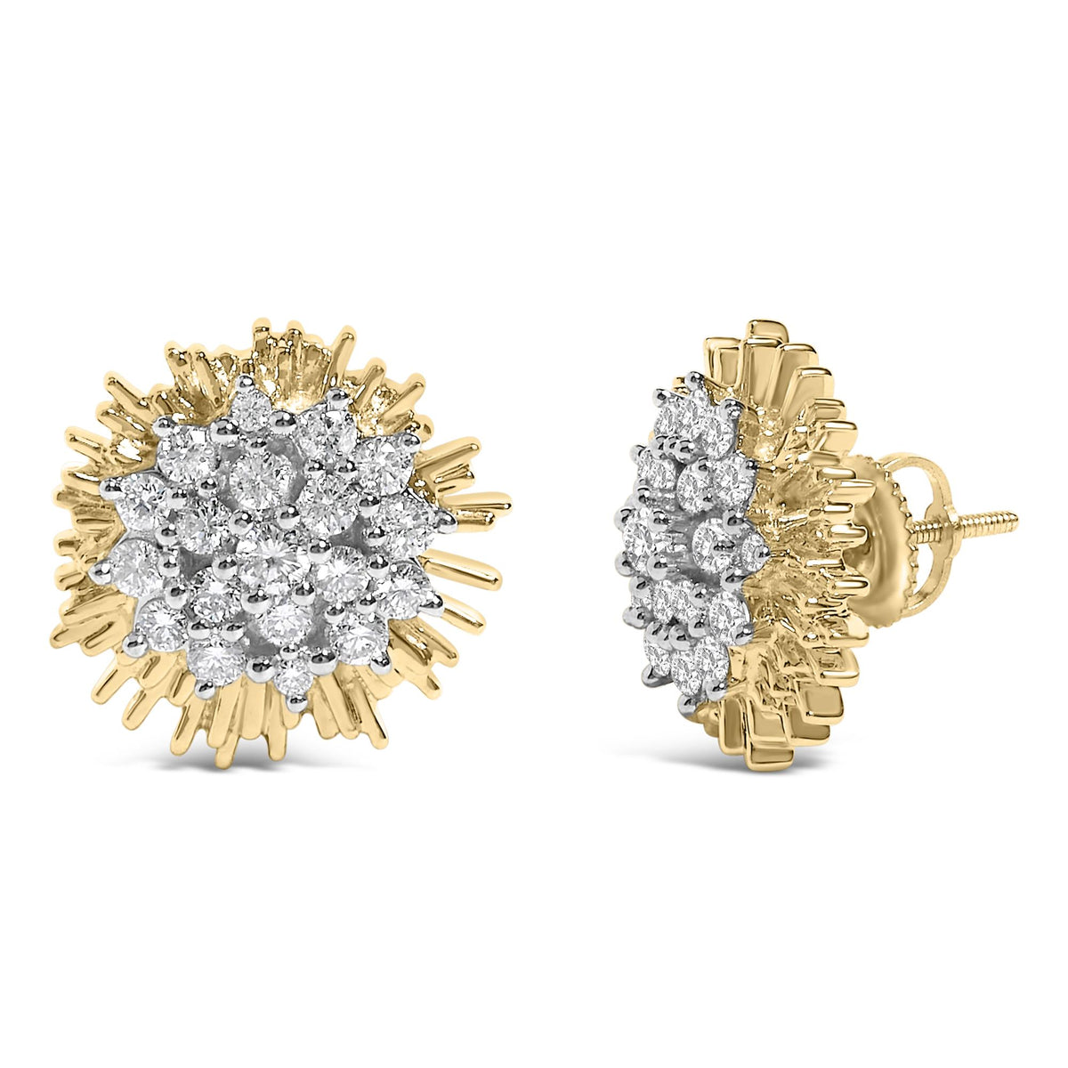 14K Yellow Gold Plated .925 Sterling Silver 1.0 Cttw Diamond Cluster Starburst Stud Earrings