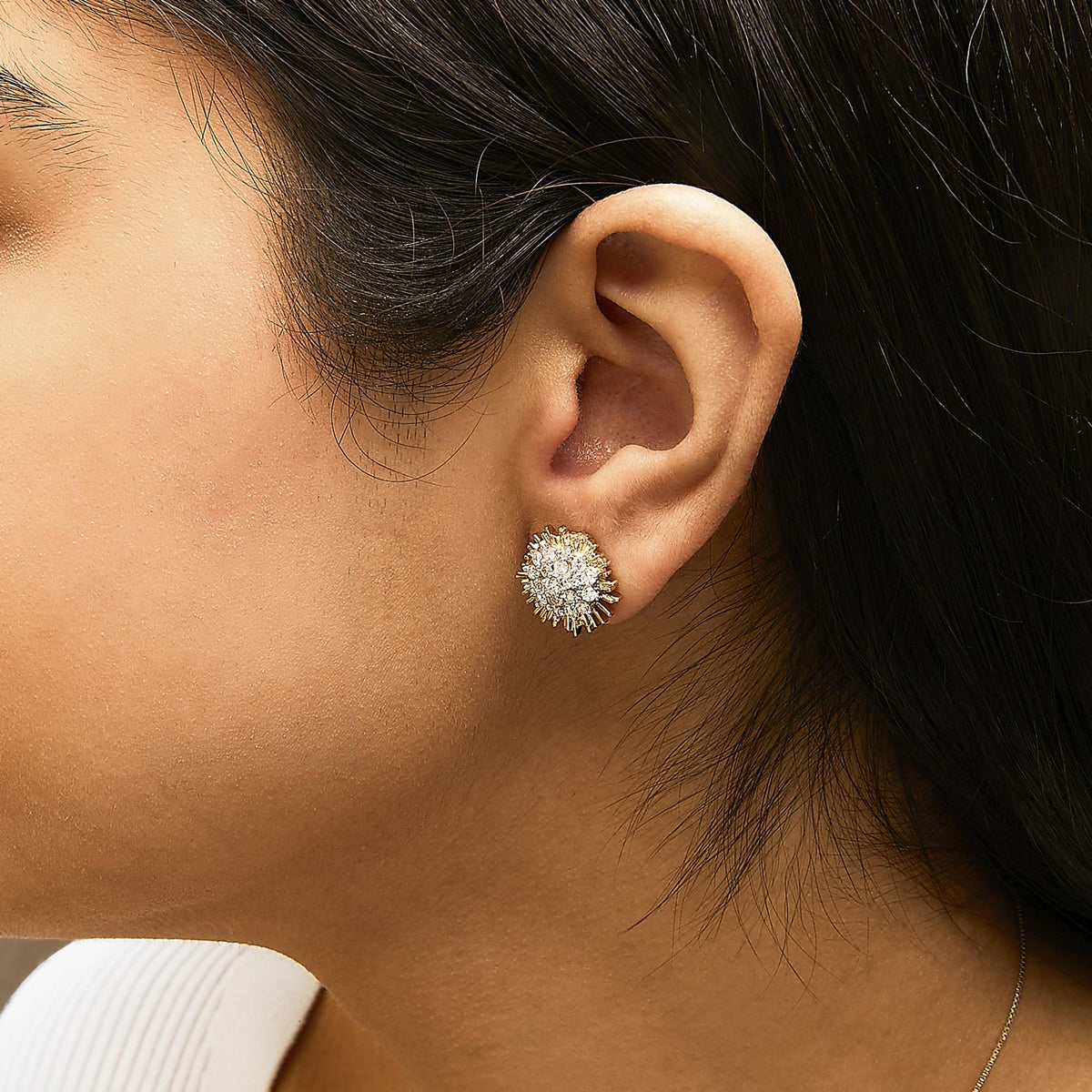14K Yellow Gold Plated .925 Sterling Silver 1.0 Cttw Diamond Cluster Starburst Stud Earrings