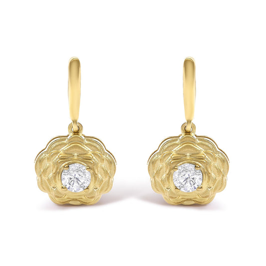 14K Yellow Gold Plated Sterling Silver 5/8 Cttw Lab Grown Diamond Flower Drop Earrings