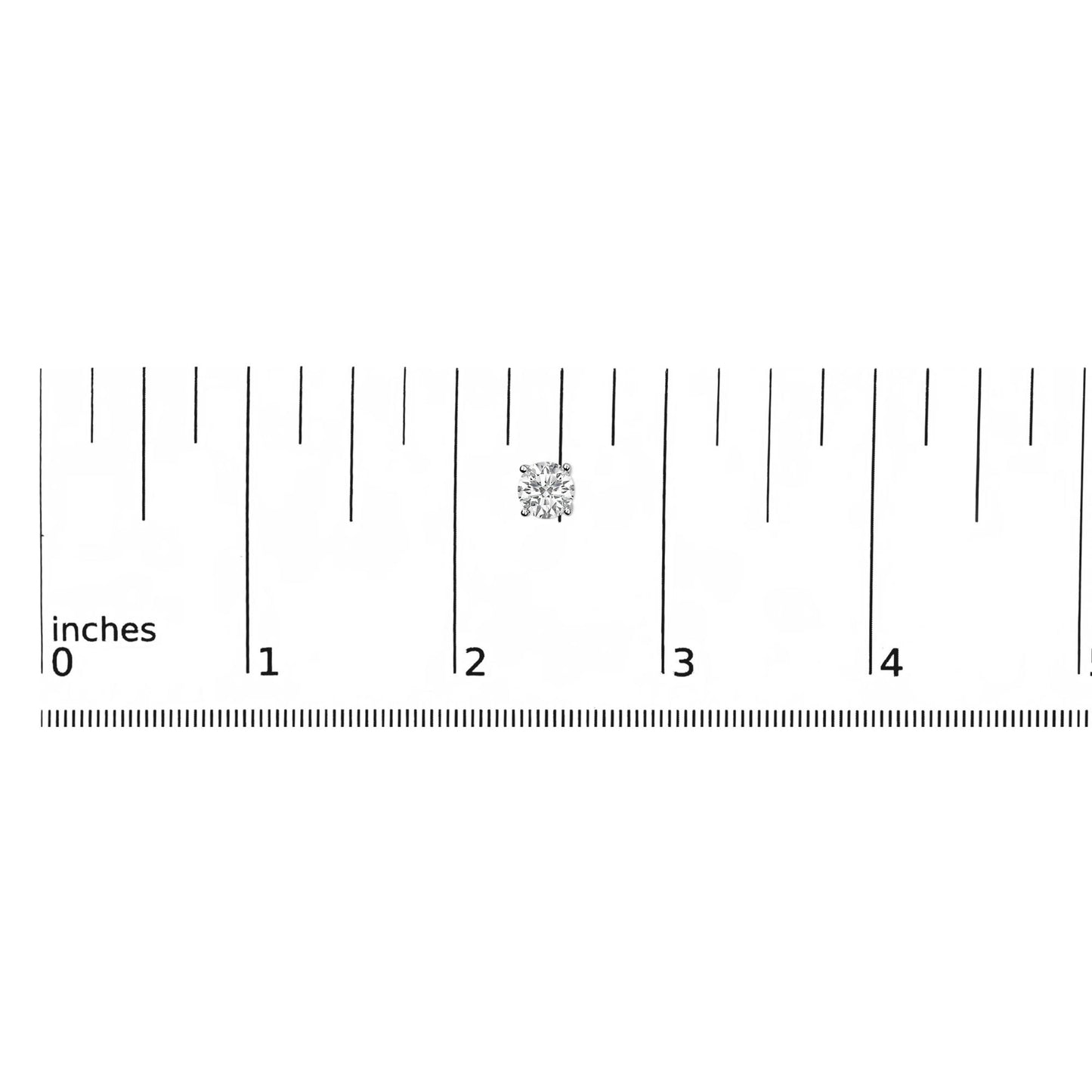 Close-up front view of a white metal round shaped earring with a white gemstone in a 4-prong setting, shown on a scale.