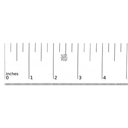 Close-up front view of a white metal round shaped earring with a white gemstone in a 4-prong setting, shown on a scale.