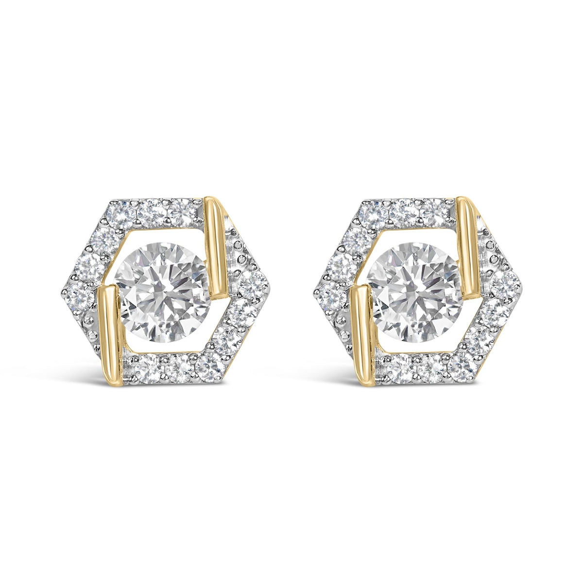 10K Yellow Gold Plated .925 Sterling Silver 2.0 Cttw Lab Grown Diamond Hexagon Halo Stud Earrings
