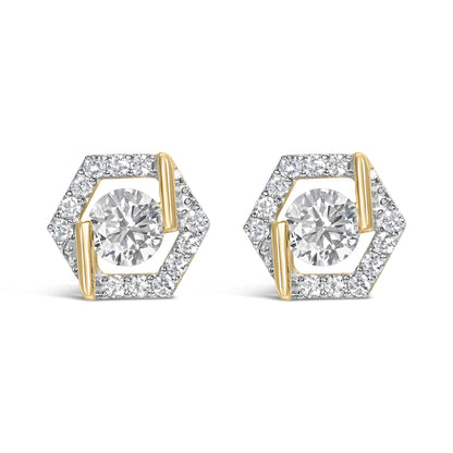 10K Yellow Gold Plated .925 Sterling Silver 2.0 Cttw Lab Grown Diamond Hexagon Halo Stud Earrings