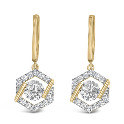 10K Yellow Gold Plated .925 Sterling Silver 2.0 Cttw Lab Grown Diamond Hexagon Halo Drop Earrings