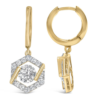 10K Yellow Gold Plated .925 Sterling Silver 2.0 Cttw Lab Grown Diamond Hexagon Halo Drop Earrings