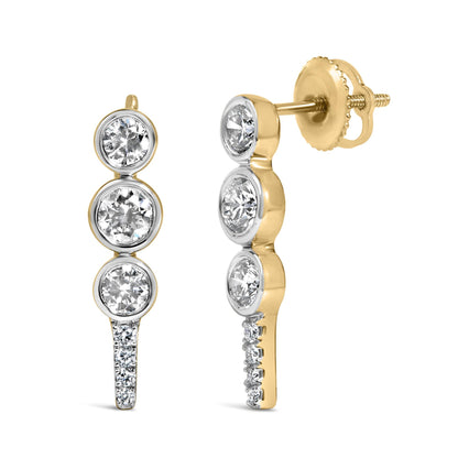 10K Yellow Gold Plated .925 Sterling Silver 1.0 Cttw Lab Grown Diamond Bezel Set Drop Earrings