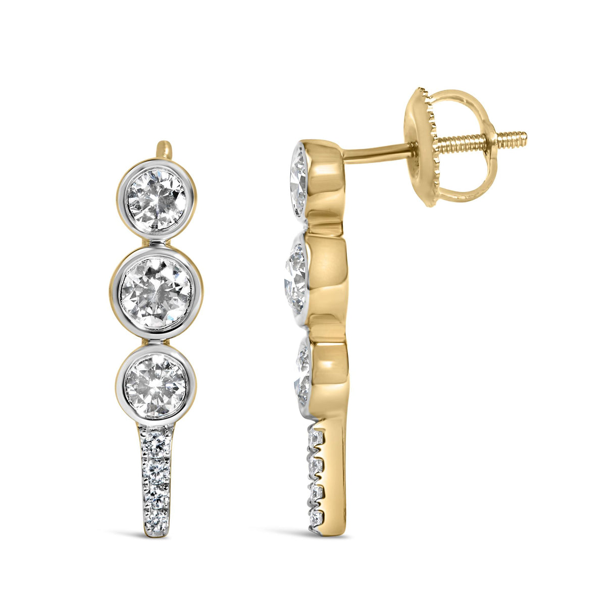 10K Yellow Gold Plated .925 Sterling Silver 1.0 Cttw Lab Grown Diamond Bezel Set Drop Earrings
