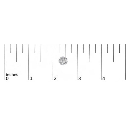 Lab-grown diamond floral halo stud earrings shown with rulers for scale