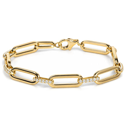 14K Yellow Gold 3/4 Cttw Diamond Paperclip Link Bracelet