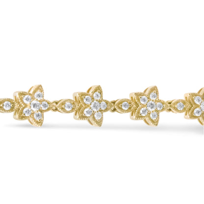 Close-up front view of a yellow bracelet featuring flower-shaped links with round white gemstones in prong settings.