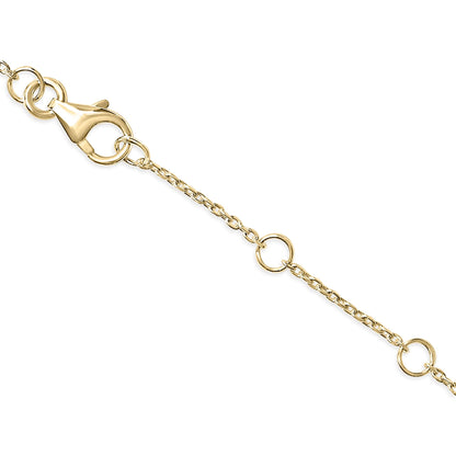 Close-up front view of a yellow metal bracelet chain with round links and a lobster clasp, shown on a white background.