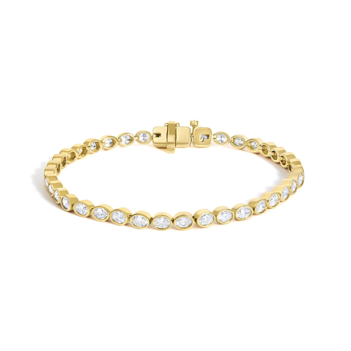 14K Yellow Gold 3 3/4 Cttw Oval Diamond East West Bezel Set Tennis Bracelet