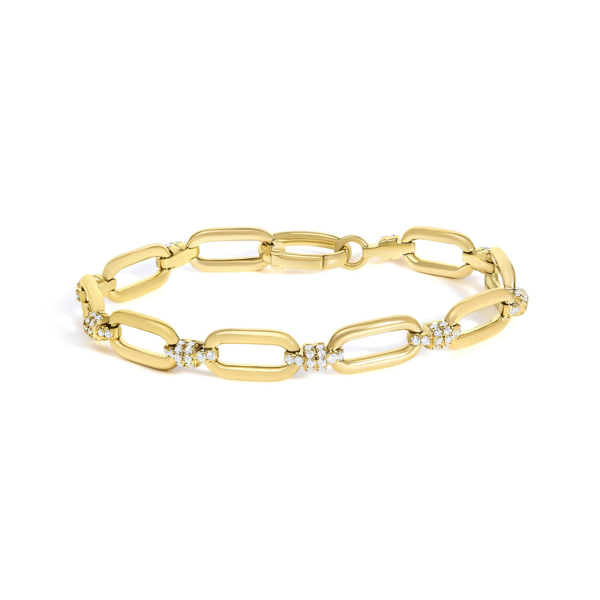 14K Yellow Gold 1 1/10 Cttw Diamond Cluster Paperclip Link Bracelet