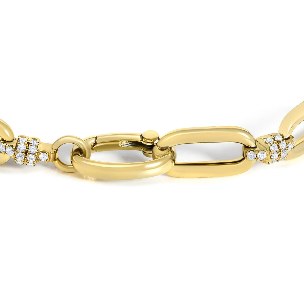 14K Yellow Gold 1 1/10 Cttw Diamond Cluster Paperclip Link Bracelet