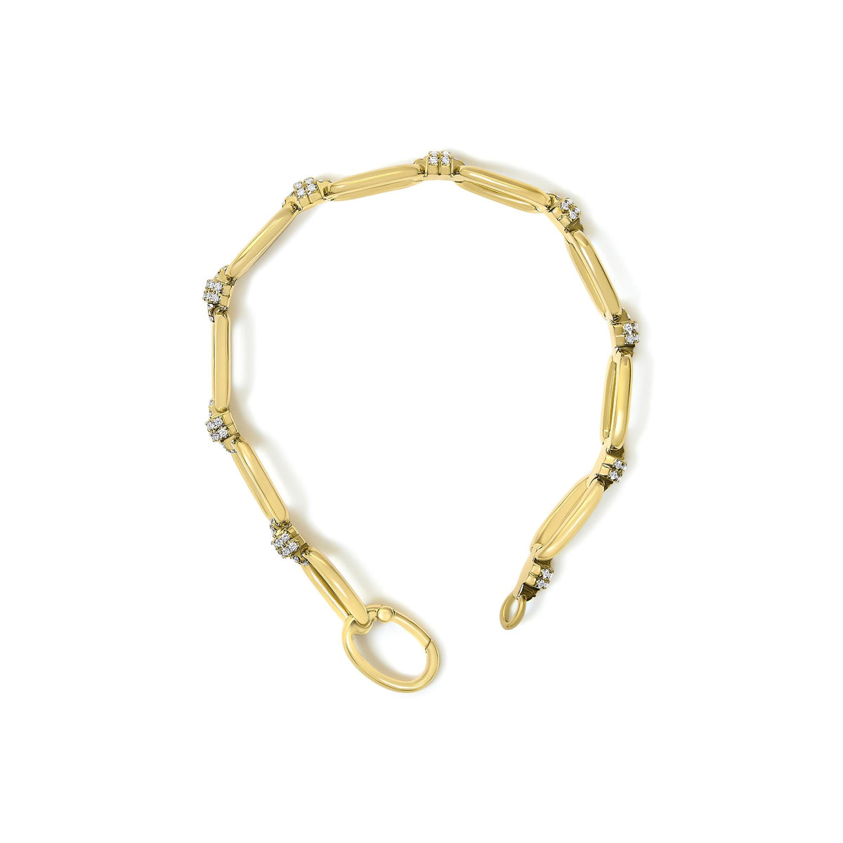 14K Yellow Gold 1 1/10 Cttw Diamond Cluster Paperclip Link Bracelet