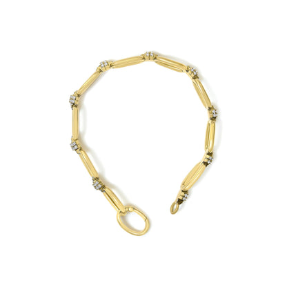 14K Yellow Gold 1 1/10 Cttw Diamond Cluster Paperclip Link Bracelet