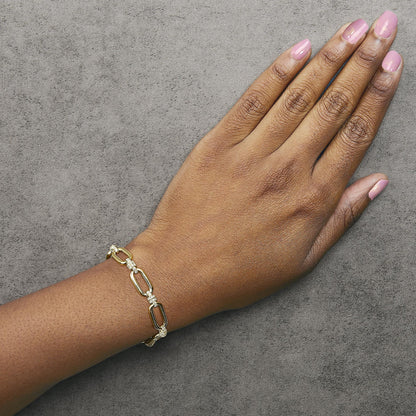 14K Yellow Gold 1 1/10 Cttw Diamond Cluster Paperclip Link Bracelet