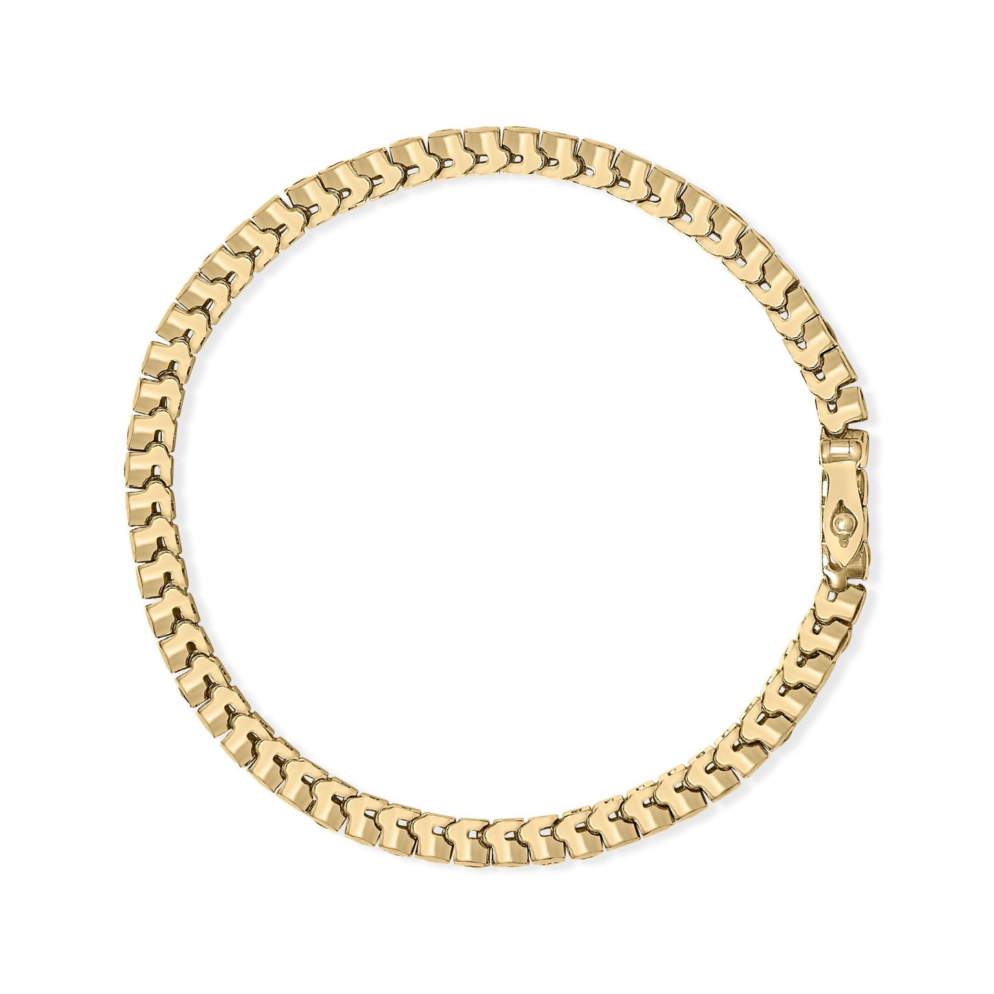 Yellow metal bracelet with linked rectangular segments, top-down view, no visible gemstones.