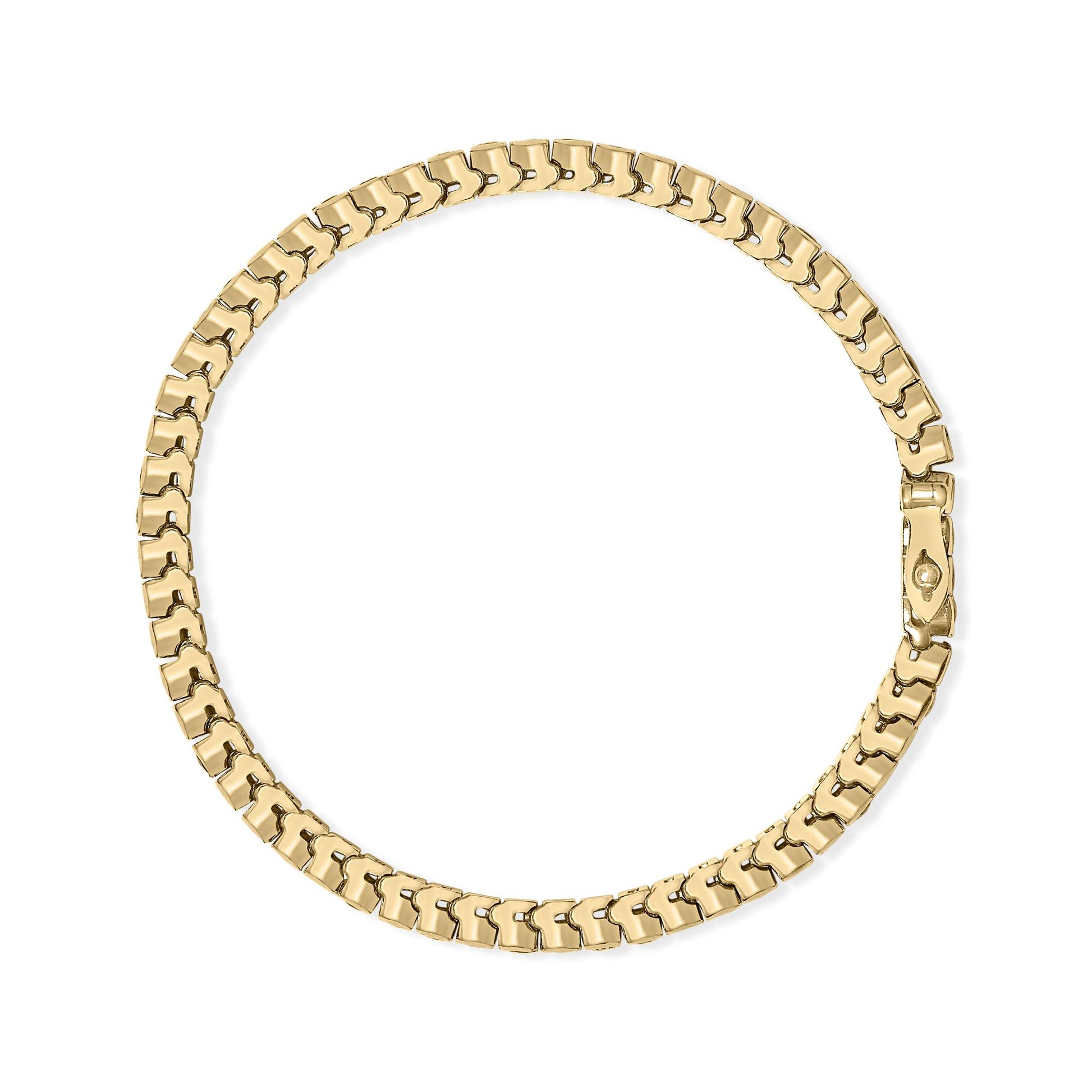 Yellow metal bracelet with linked rectangular segments, top-down view, no visible gemstones.