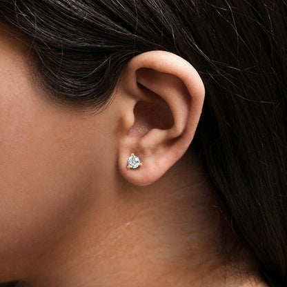14K Gold Round Lab-Grown Diamond 3-Prong Martini Solitaire Stud Earrings