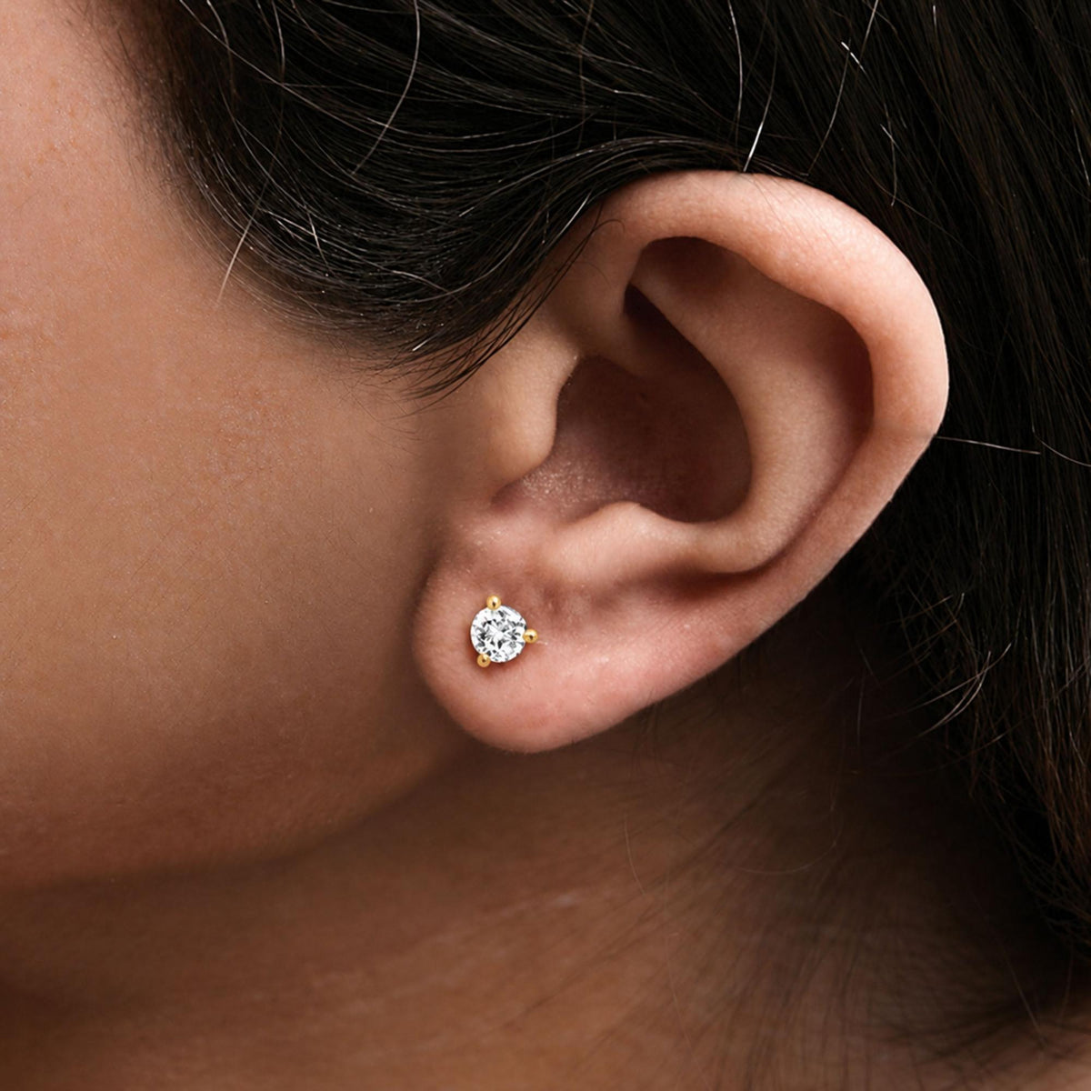 14K Gold Round Lab-Grown Diamond 3-Prong Martini Solitaire Stud Earrings
