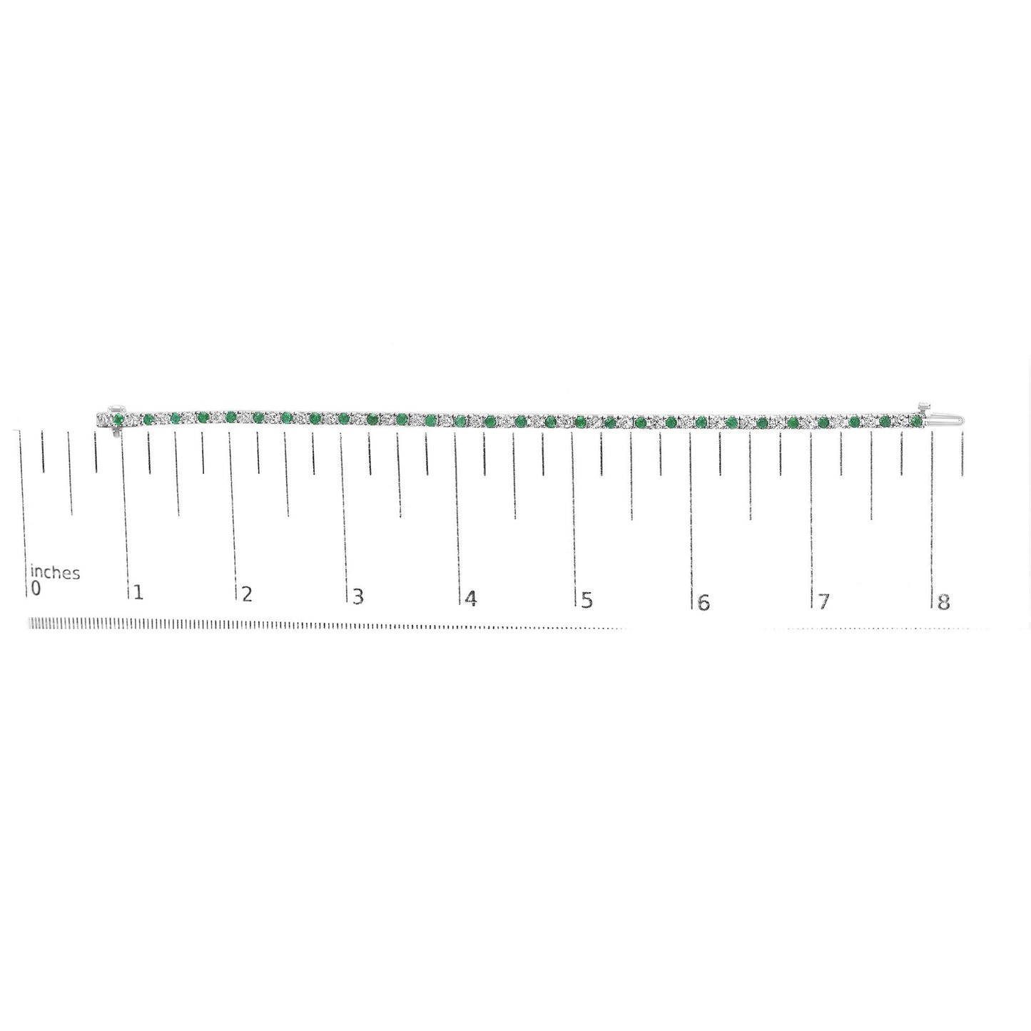 14K White Gold Alternating 1 1/2 Cttw Diamond and Emerald Tennis Bracelet