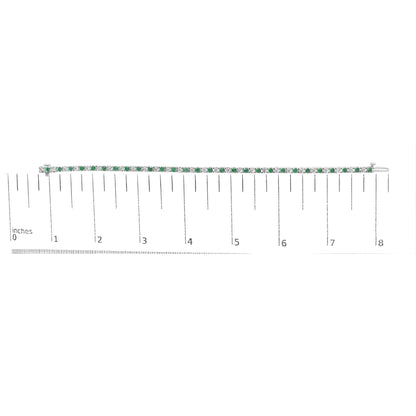 14K White Gold Alternating 1 1/2 Cttw Diamond and Emerald Tennis Bracelet