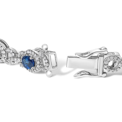 14K White Gold Vintage-Inspired Oval Blue Sapphire & Diamond Link Bracelet
