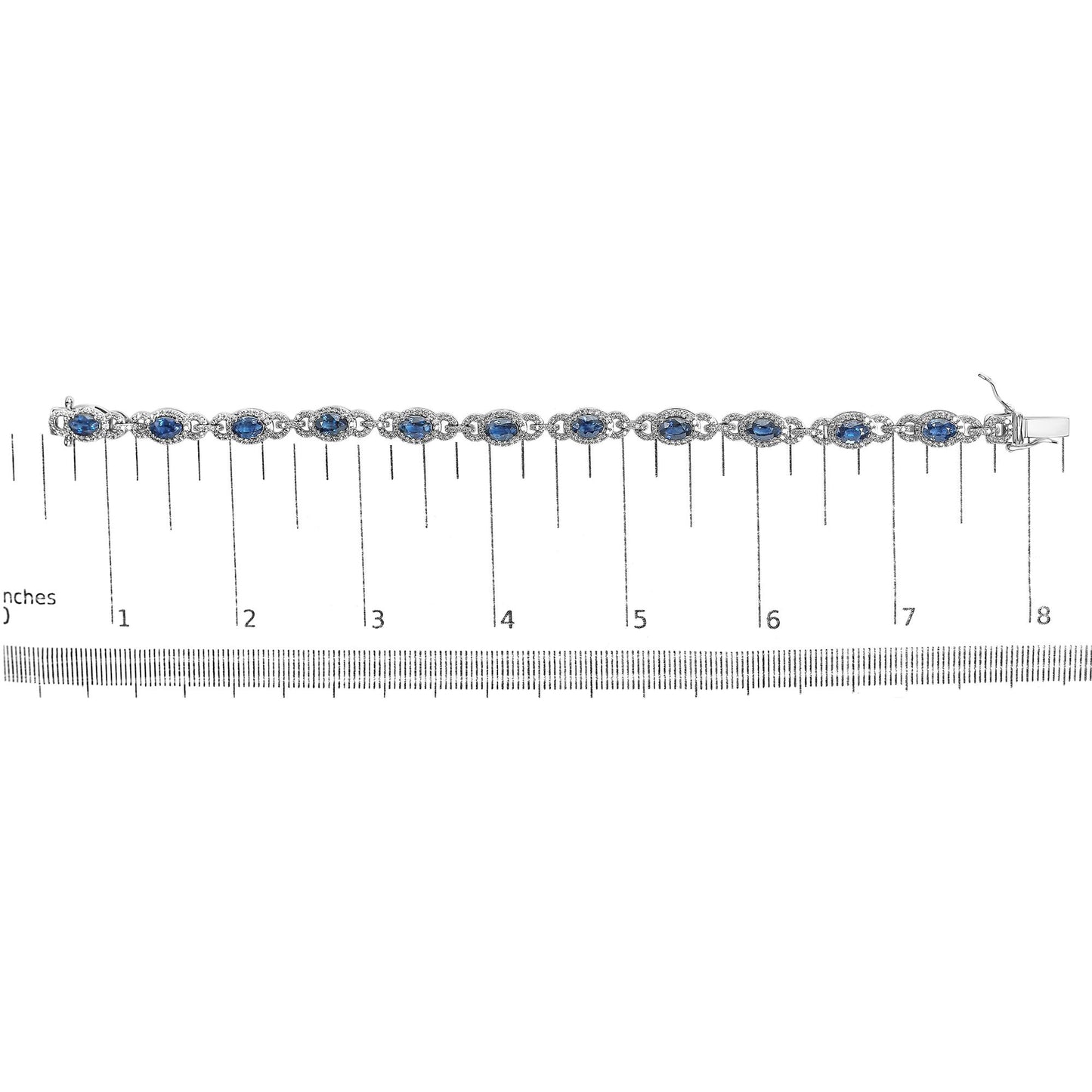 14K White Gold Vintage-Inspired Oval Blue Sapphire & Diamond Link Bracelet