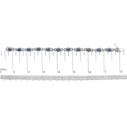 14K White Gold Vintage-Inspired Oval Blue Sapphire & Diamond Link Bracelet