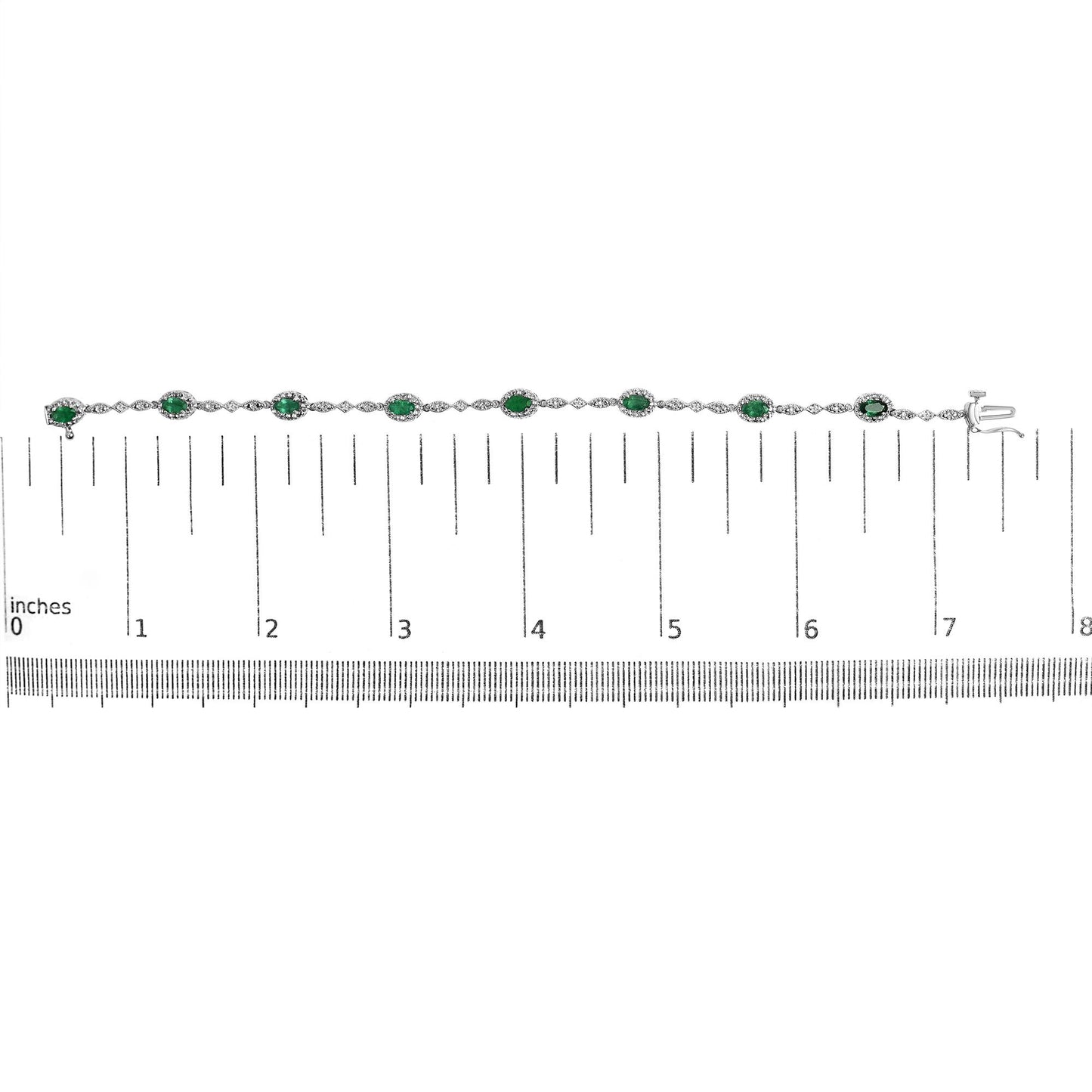 10K White Gold Oval Green Emerald & Diamond Alternating Link Bracelet