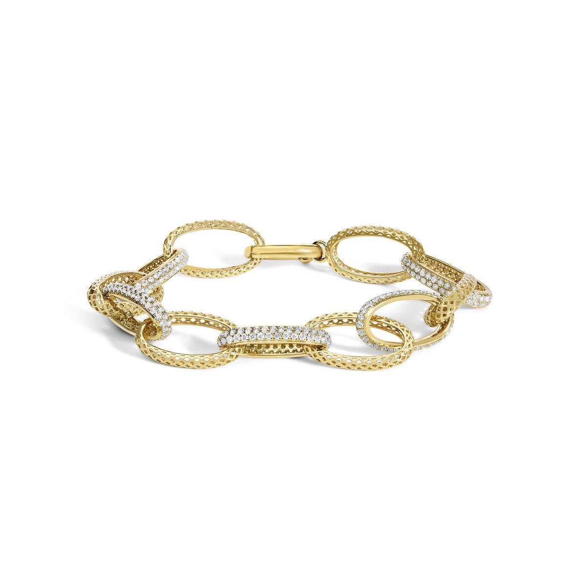 14K Yellow Gold 3.0 Cttw Diamond Pave Oval Link Bracelet