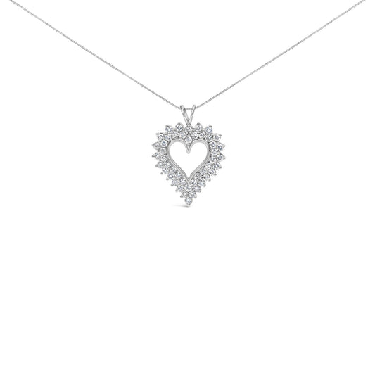Front view of a white necklace with a heart-shaped pendant featuring prong-set round brownish gemstones.