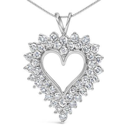 Front view of a white metal heart-shaped necklace pendant surrounded by round brownish prong-set gemstones.