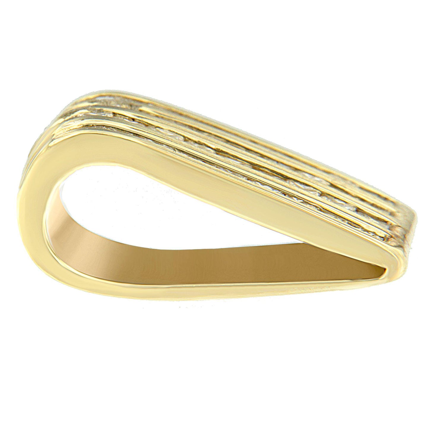 Close-up side angle of a yellow metal necklace bail with channel-set white princess-shaped gemstones along the top edge.