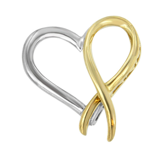 Two-toned necklace pendant with intertwined heart and infinity loop design, shown from the front angle.